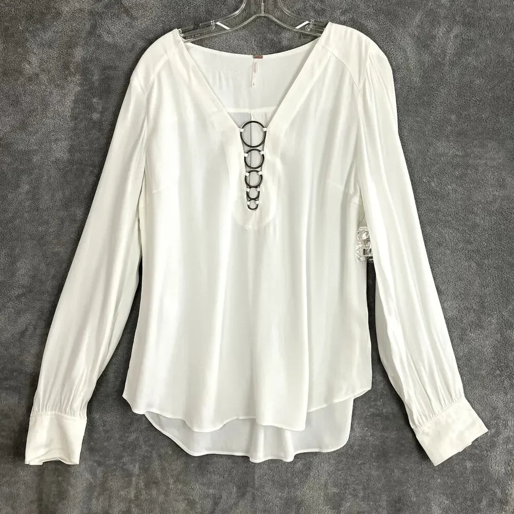 Free People Blouse Womens L White Long Sleeve Boho Festival‎ NWT